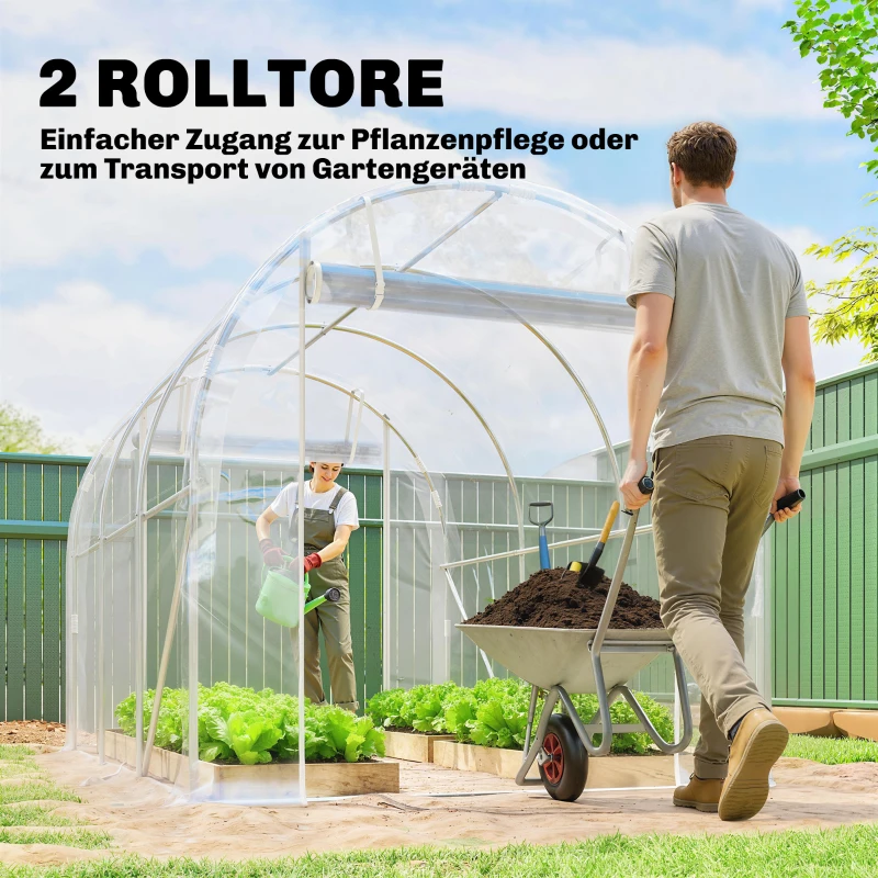 Outsunny Polytunnelkas, begaanbare kas met gegalvaniseerd stalen frame en UV-bestendige PE-afdekking, transparant