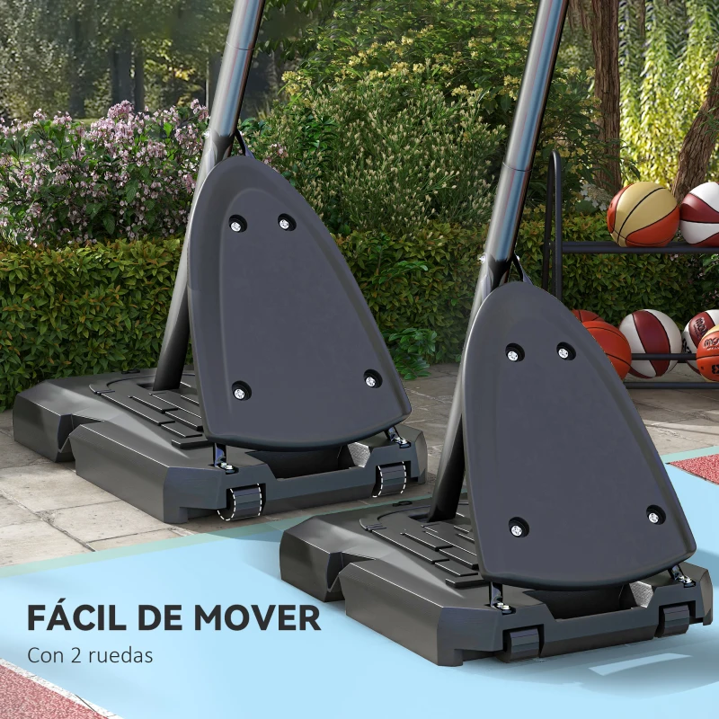 SPORTNOW Canasta de Baloncesto Ajustable 236-293 cm con Ruedas Tablero de PC Base Rellenable para Exterior Negro