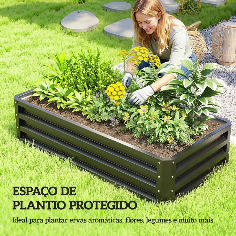 Outsunny Floreira Elevada Retangular de Aço Galvanizado para Cultivar Plantas Flores Relva 120x60x30,5 cm Cinzento