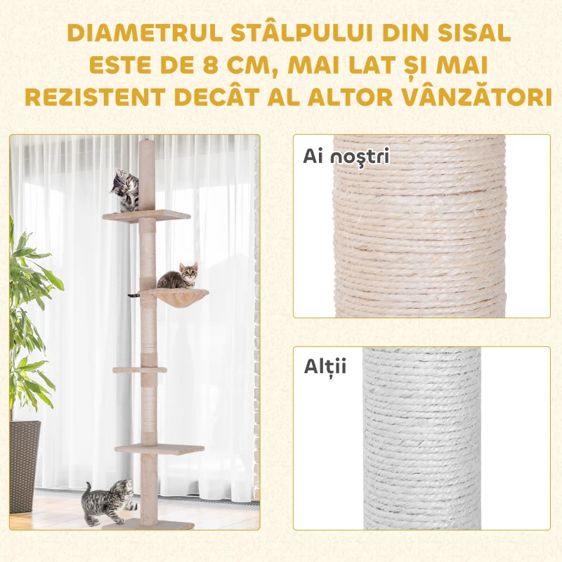 PawHut Copac de Zgariat pentru Pisici 40x34x260cm Bej