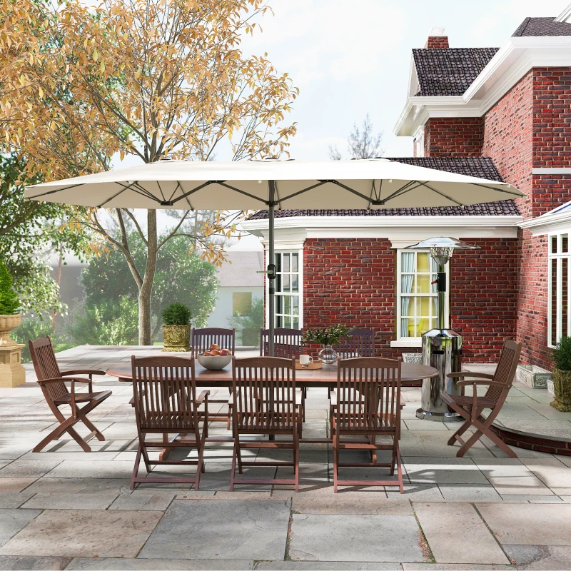 Outsunny Doppelsonnenschirm 436 x 260 cm, UV Schutz Stahl Sonnenschirm mit Handkurbel, oval Beige