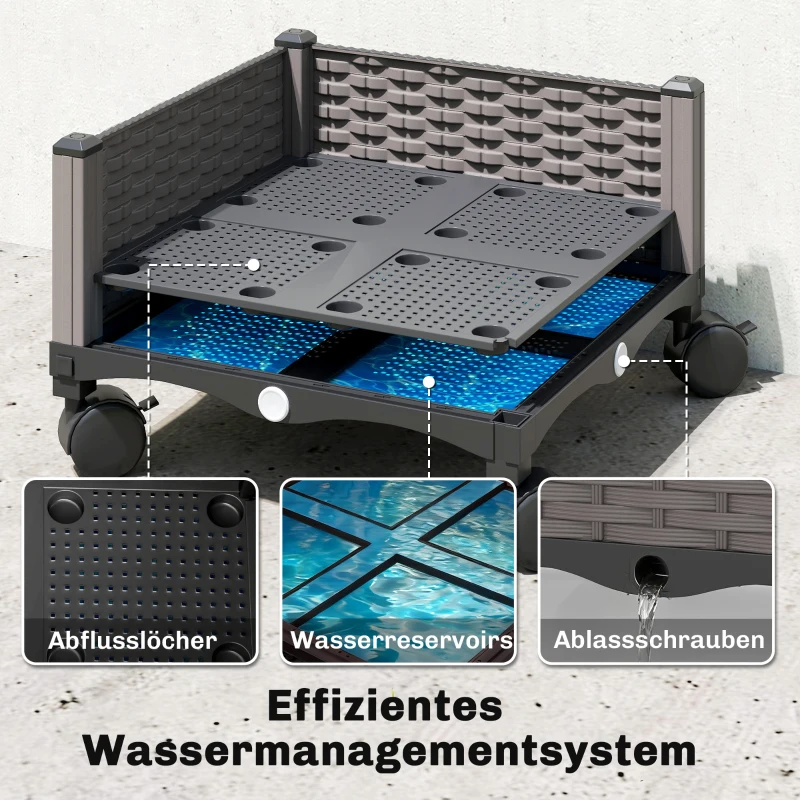 Outsunny Hochbeet mit Rankgitter mobiler Blumenkasten mit Rolle Abflussloch, Pflanzkasten 40 x 40 x 185 cm