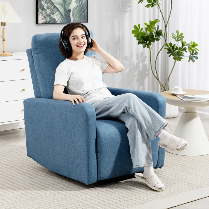 HOMCOM Poltrona Relax Reclinabile Manualmente a 135°, Girevole a 360° con Funzione Dondolo, Blu