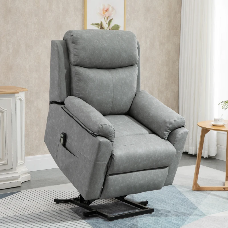 HOMCOM Faux Leather 70° Electric Riser Recliner Chair - Grey