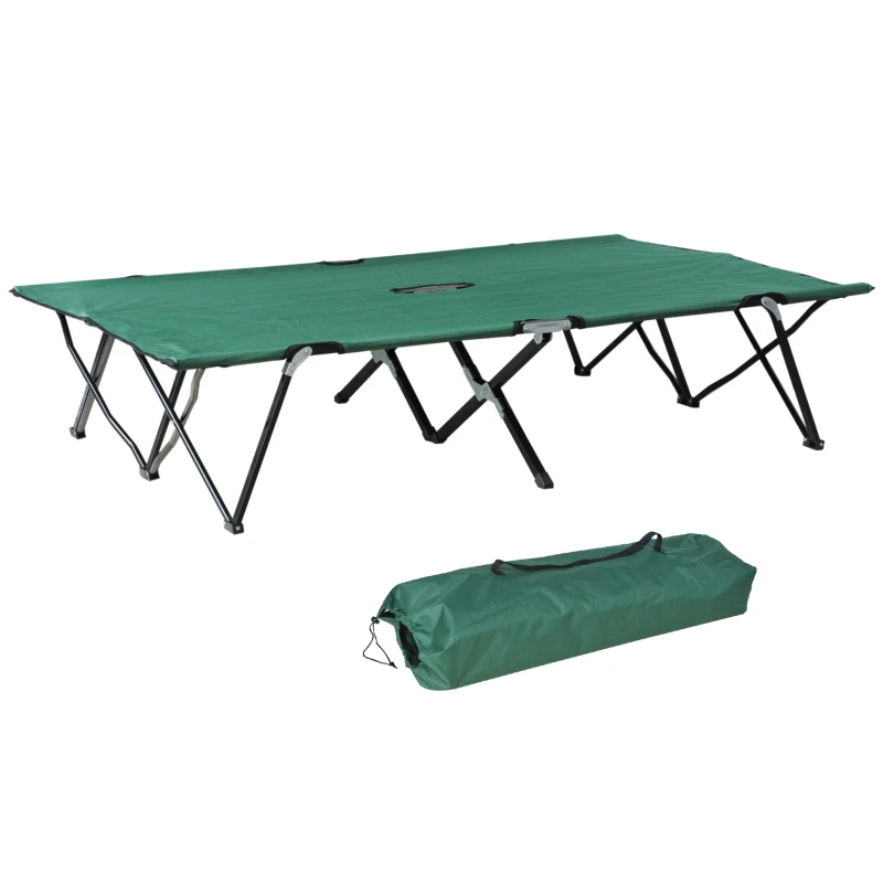 Outsunny Campingbett Klappbar für 2 Personen Feldbett Klappbett mit Tragetasche bis 136 kg belastbar Stahl Oxford Grün+Schwarz 193 x 125 x 40 cm