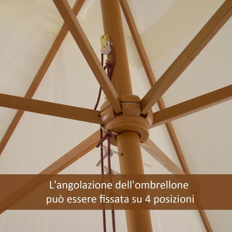 Outsunny Ombrellone 2x3 m da Giardino Impermeabile, in Legno e Poliestere 180G, Beige