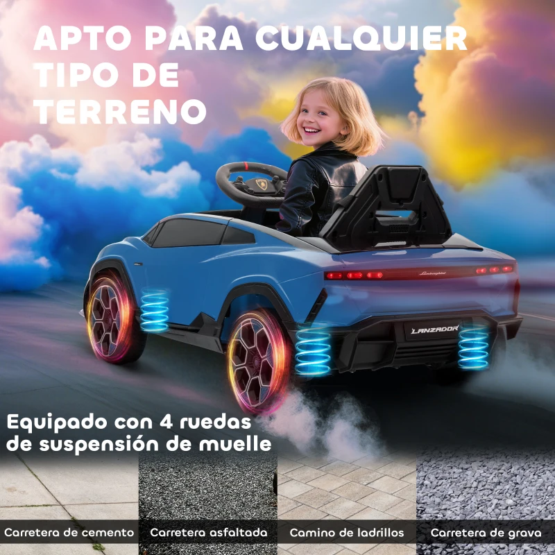 AIYAPLAY Coche Eléctrico para Niños de +3 Años con licencia Lamborghini Batería 12V Mando a Distancia 2,4 G Motor Doble Azul