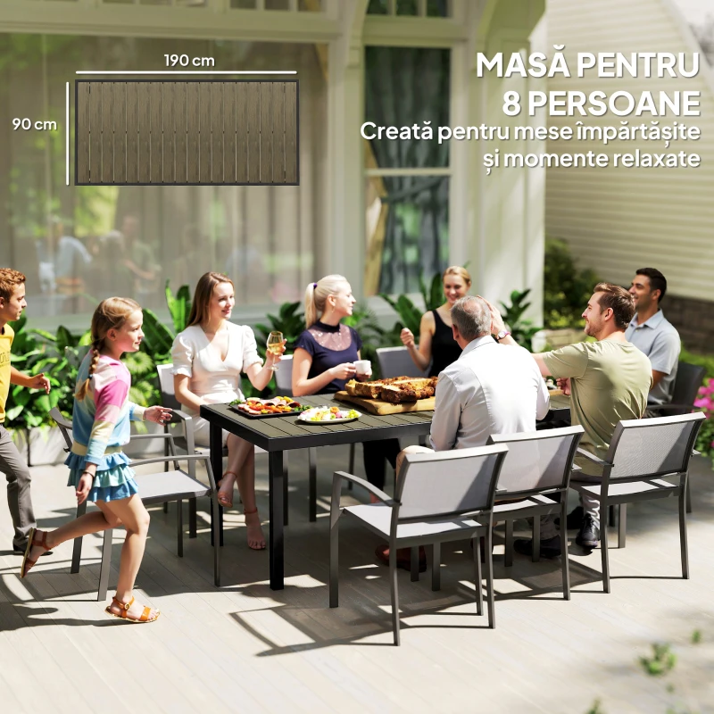 Outsunny Aluminum Outdoor Patio Dining Table for 8 for Garden Lawn Backyard, Natural