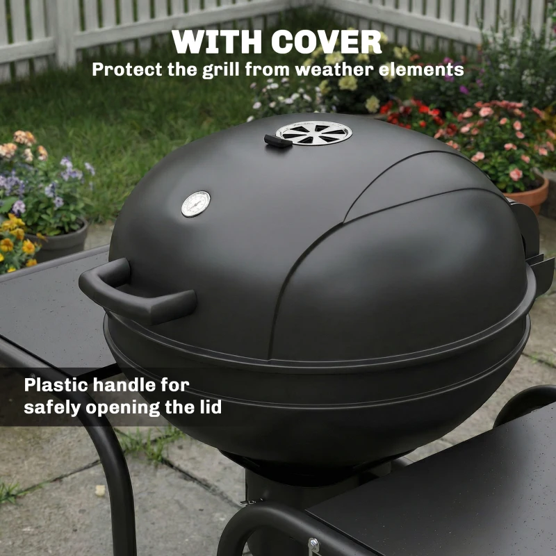 Outsunny Barbecue a carbone smoker con tavoli laterali e termometro, 129x63,5x106,5 cm