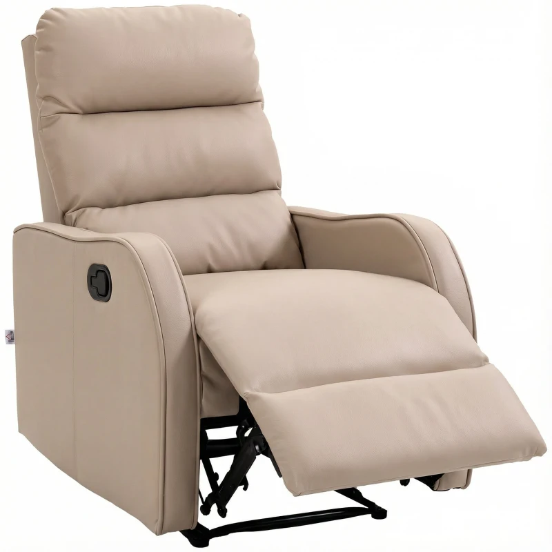 HOMCOM Poltrona Reclinabile 160° max con Poggiapiedi, in Pelle PU, Legno e Acciaio, 65x89x100 cm, Marrone Chiaro