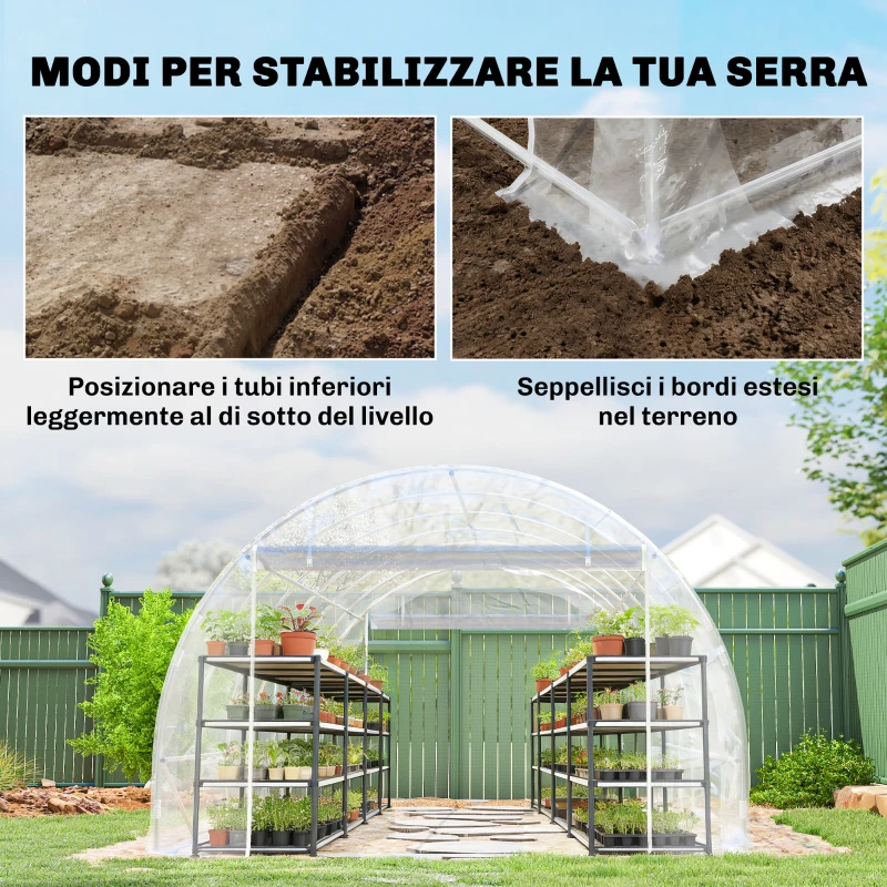 Outsunny Serra a Tunnel 3x6x2 m con Porte Avvolgibili, Telaio in Acciaio e Copertura in PE Anti-UV, Trasparente