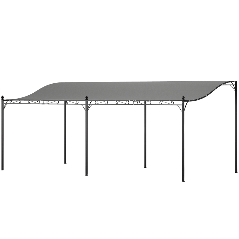 Outsunny Pergola da parete con tetto inclinato, 3x6 m, Grigio scuro