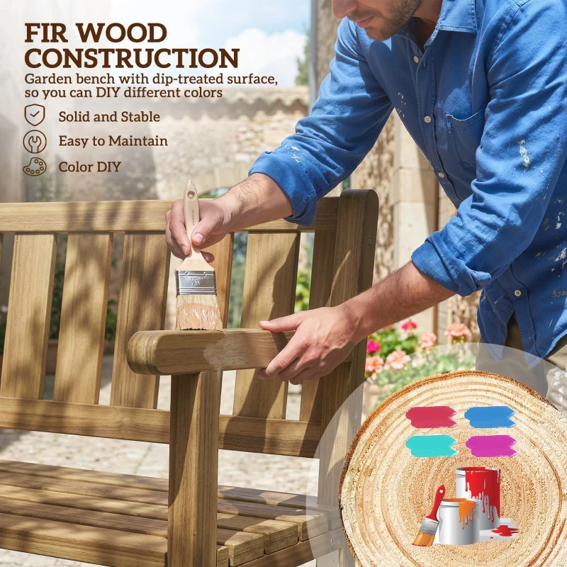 Outsunny Tuinbank 3-Zits Weerbestendig Houten Bank met Rugleuning en Armleuningen, Houten Zitting 360 kg Draagvermogen Teak