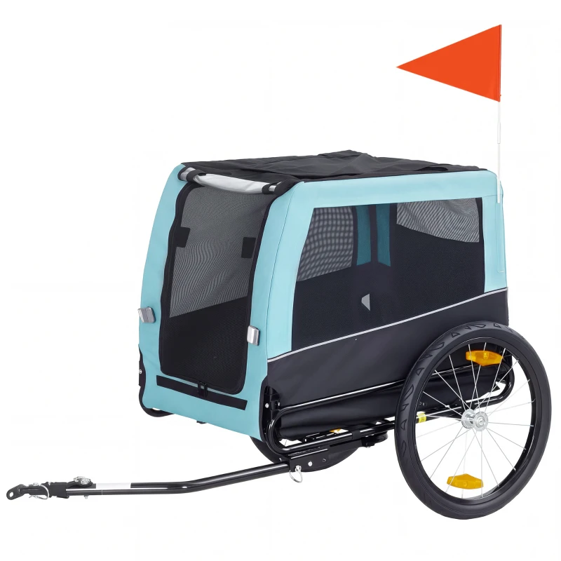PawHut Remolque para Bicicleta para Perros Medianos hasta 20 kg con Reflectores, 143x70x90 cm, Azul Claro