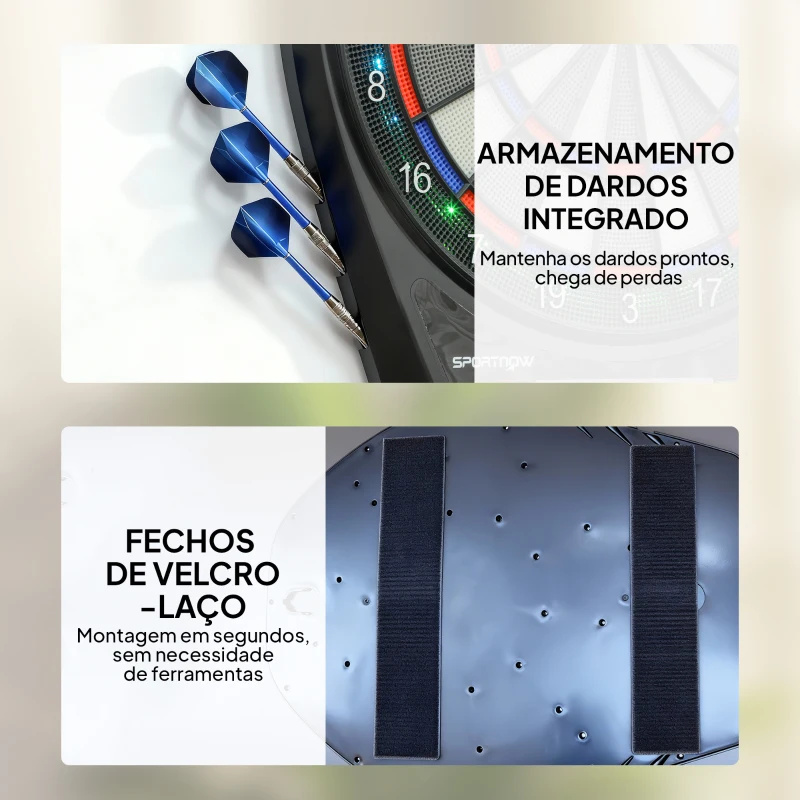 SPORTNOW Alvo Eletrónico com 6 Dardos e 24 Pontas Macias Ecrã LED 34 Jogos e 2235 Programas 60,5x45,5x3,6 cm Multicolor