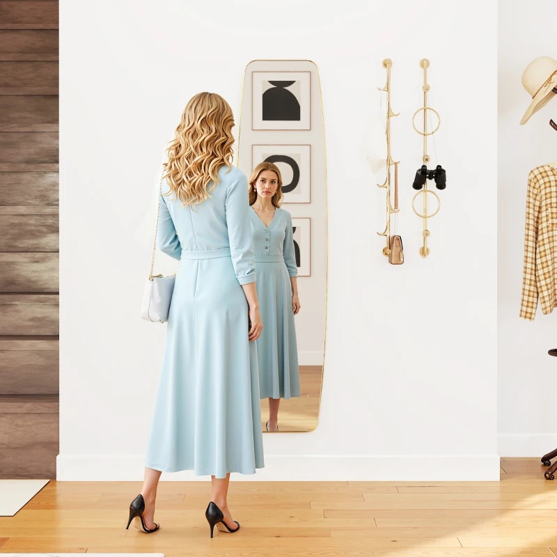 HOMCOM Wandspiegel Fenster Spiegel mit Metallrahmen Dekorativer Hängespiegel Flurspiegel, 160 x 40 x 3 cm, Gold