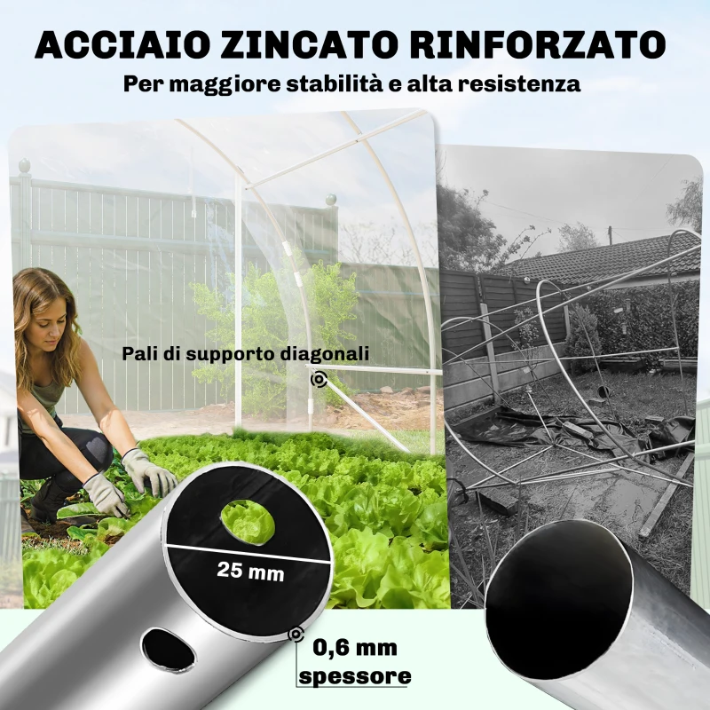 Outsunny Serra a Tunnel 3x6x2 m con Porte Avvolgibili, Telaio in Acciaio e Copertura in PE Anti-UV, Trasparente