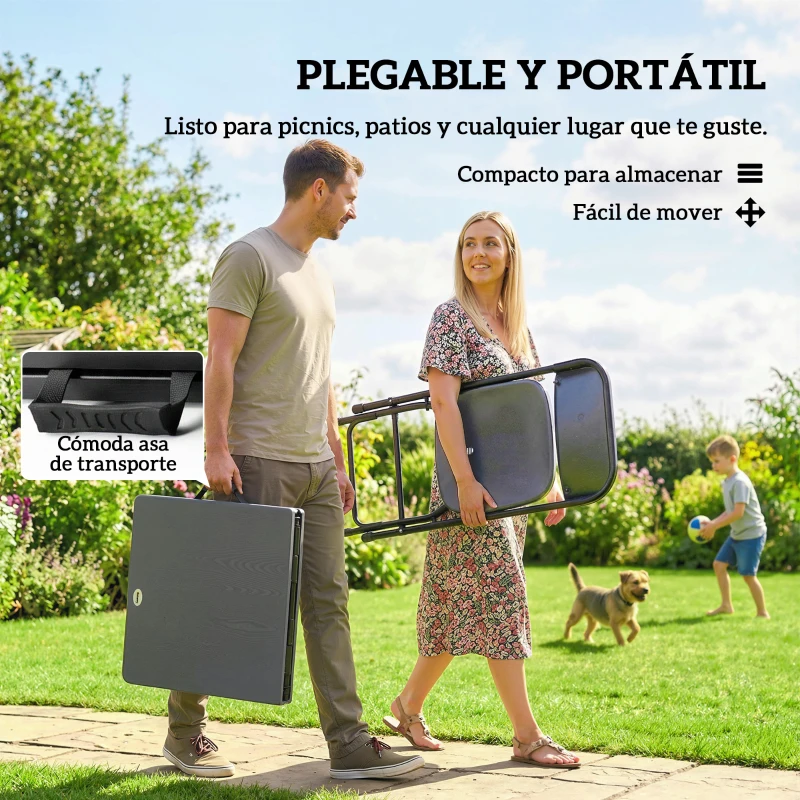 Outsunny Conjunto de Mesa y Sillas Jardín con Mesa Plegable Ajustable de 55 a 74 cm y 4 Sillas Plegables para Terraza Gris