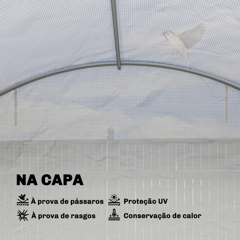 Outsunny Estufa Tipo Túnel com 2 Barras de Suporte, 2 Portas Enroláveis e Janelas com Rede, Cobertura de PE Anti-UV Branco