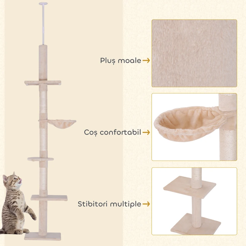 PawHut Copac de Zgariat pentru Pisici 40x34x260cm Bej