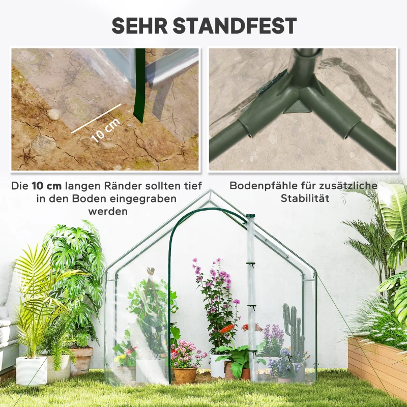 Outsunny Foliengewächshaus, begehbar, Dachfenster, aufrollbare Tür, rostfreier Metallrahmen, 180 x 100 x 168 cm, Transparent