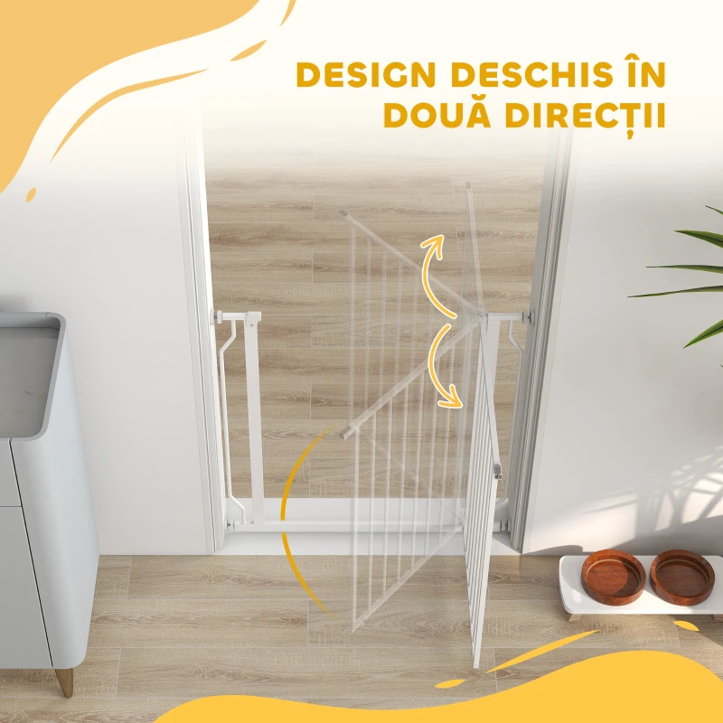 PawHut Poartă de Siguranță Largă pentru Câini, cu Ușă sub Presiune, pentru Uși, Holuri, Scări - Alb