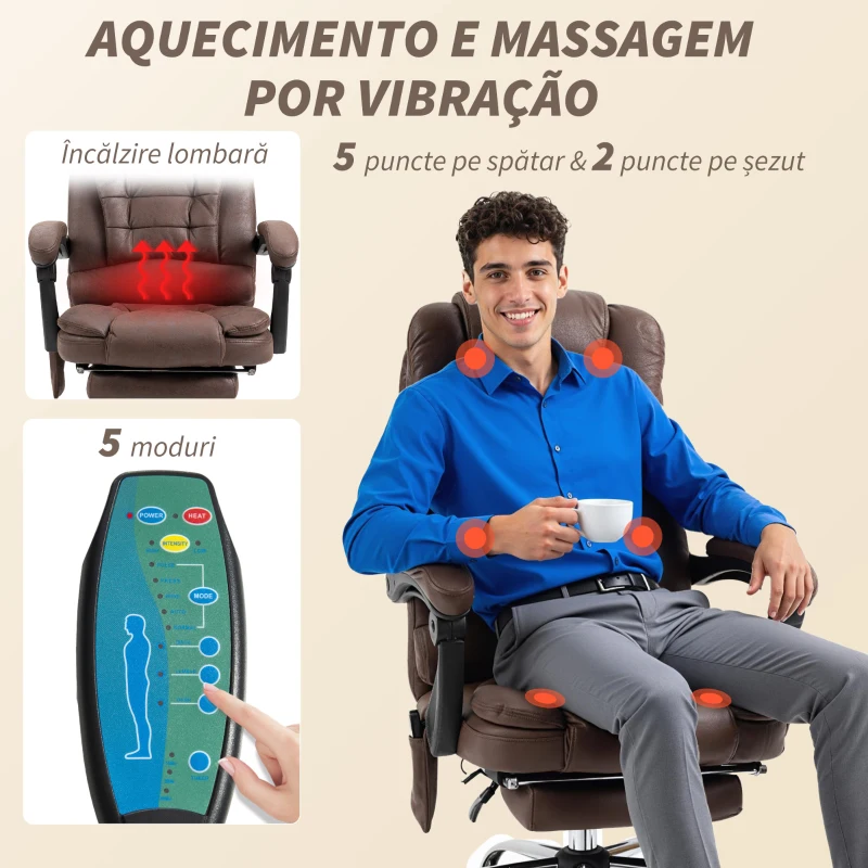Vinsetto Scaun Birou Masaj – inclinabil, incalzire & 6 Vibratii