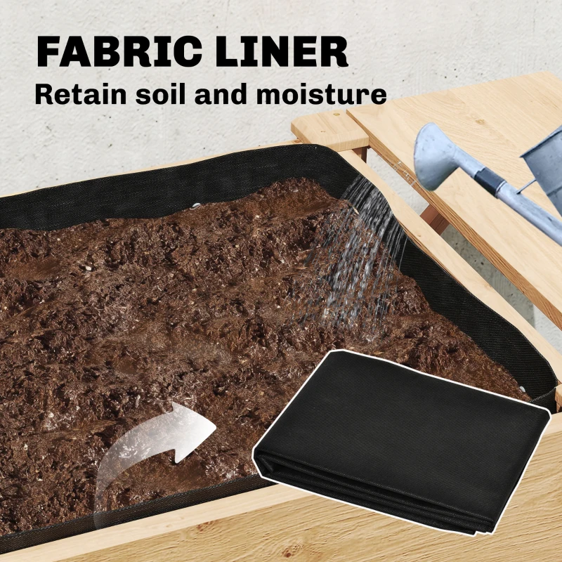 Outsunny Verhoogde Plantenbak 2-lagen met Vliesstof, Hout, 119,5 x 102 x 76,5 cm Lichtbruin