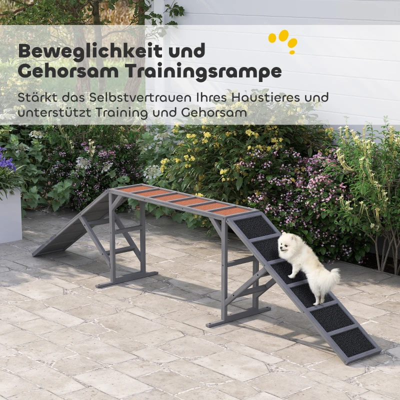 PawHut Hunde Agility Steg mit Sicherheitsstange rutschfester Oberfläche wetterfest Agility-Gerät bis 40 kg 325x55x69 cm Grau