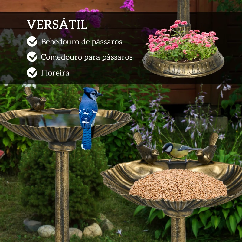 Outsunny Banho para Pássaros de Jardim Exterior 81 cm com Design em Concha e Acabamento Envelhecido Leve e Resistente Bronze