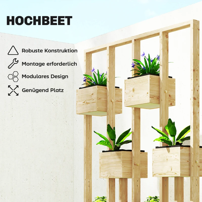 Outsunny Hochbeet mit Rankgitter Körbe, Holz Pflanzkasten Pflanzkübel Blumenkasten, 90 x 45 x 170 cm