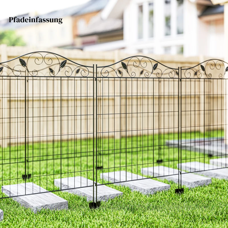 Outsunny Gartenzaun Gitterzaun Zaun, Vintage-Design, wetterbeständig, 365 cm x 0.8 cm x 112 cm, Schwarz