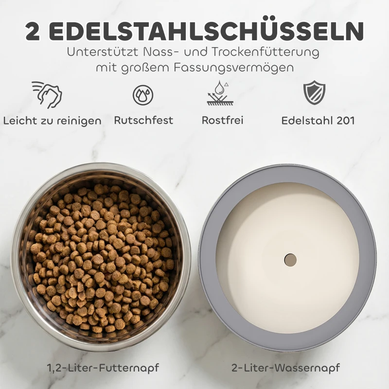 PawHut Verhoogde Hondenbak Hoogteverstelbaar Voerbak met Waterbak en 2 RVS kommen voor kleine tot grote honden Zwart