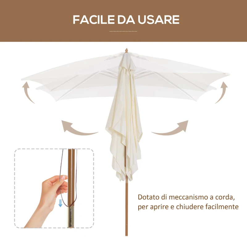 Outsunny Ombrellone 2x3 m da Giardino Impermeabile, in Legno e Poliestere 180G, Beige