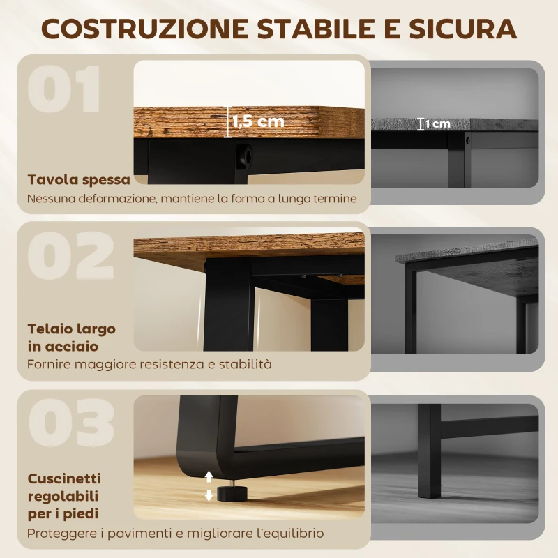 HOMCOM Scrivania per Camera Stile Industriale con Angoli Arrotondati, in Legno e Acciaio, 120x60x76 cm, Nero e Marrone