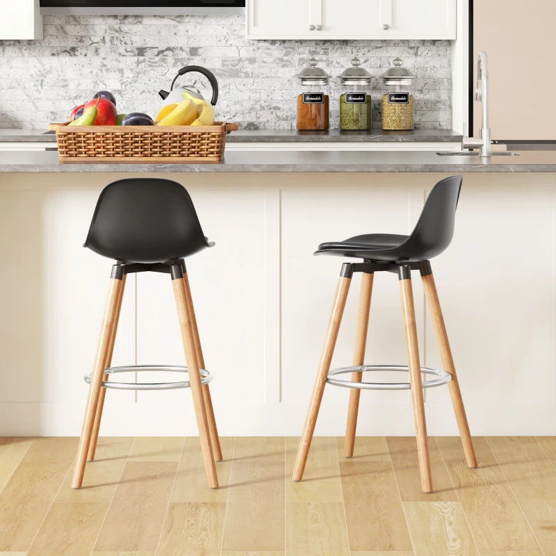 HOMCOM Lot de 2 tabourets de bar, chaises de bar avec dossier et repose-pieds, assise rembourrée, 43 x 43 x 91 cm, noir