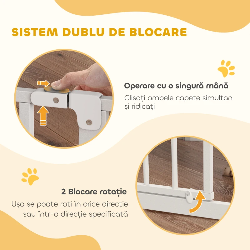 PawHut Poartă de Siguranță Largă pentru Câini, cu Ușă sub Presiune, pentru Uși, Holuri, Scări - Alb