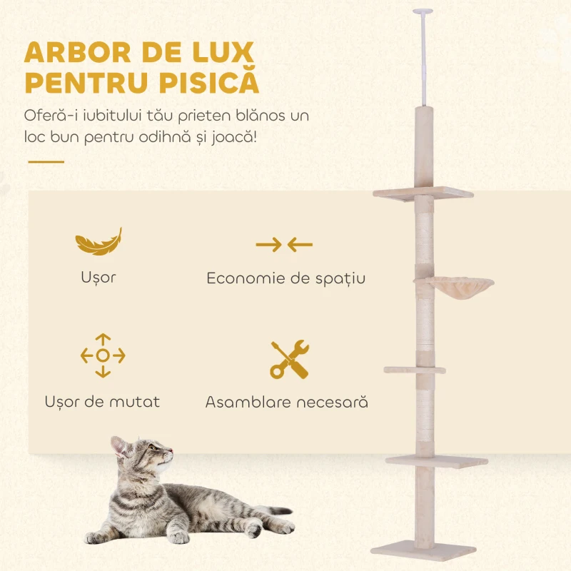 PawHut Copac de Zgariat pentru Pisici 40x34x260cm Bej