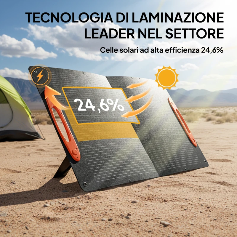 HOMCOM Caricabatteria Solare 100W Pieghevole con Attacco USB-A e USB-C per Ricarica Rapida, IP67, Nero