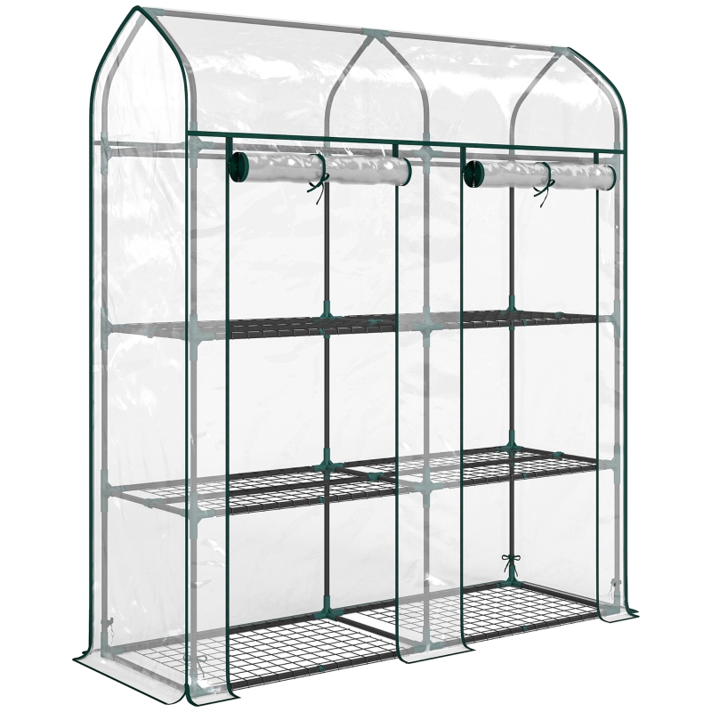 Outsunny Estufa Pequena de 3 Níveis 2 Portas Enroláveis Estrutura de Aço Cobertura de Plástico 143x46x165 cm Transparente