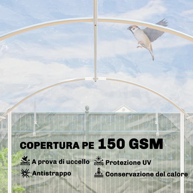 Outsunny Serra a Tunnel 3x6x2 m con Porte Avvolgibili, Telaio in Acciaio e Copertura in PE Anti-UV, Trasparente