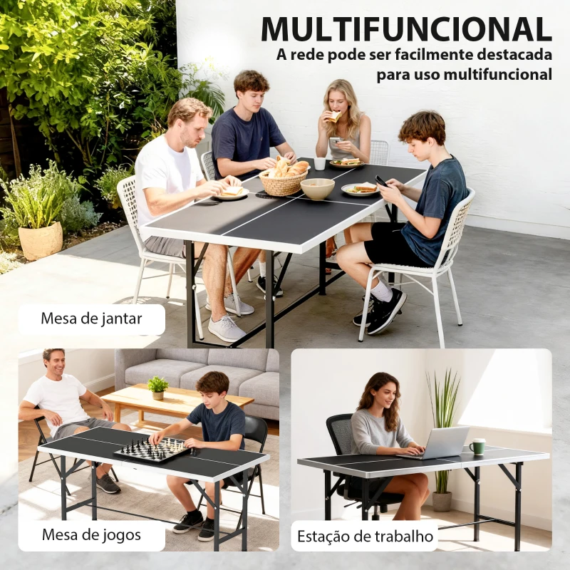 SPORTNOW Mini Mesa de Ping Pong Dobrável 152x76 cm para Exterior com Rede 2 Raquetes e 3 Bolas Fácil de Transportar Preto