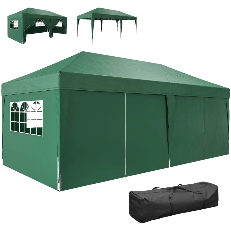 Outsunny Gazebo pieghevole 6x3 m con pannelli laterali e protezione UV