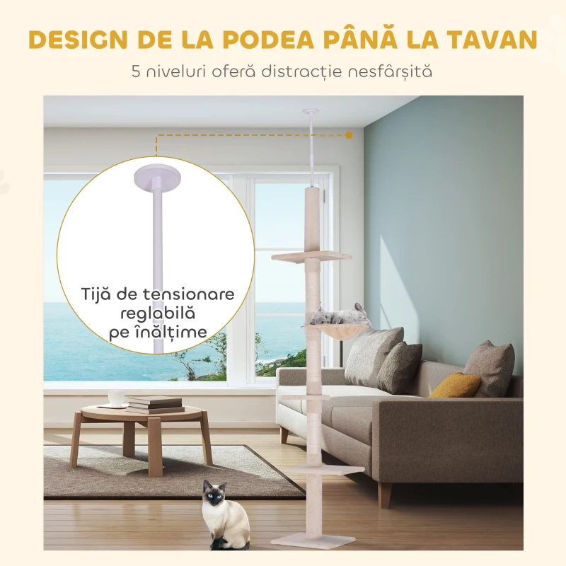 PawHut Copac de Zgariat pentru Pisici 40x34x260cm Bej