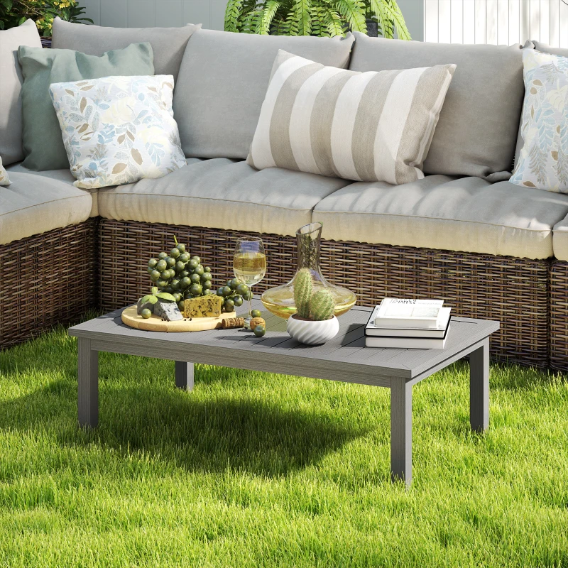 Outsunny Table basse rectangulaire plateau à lattes pour intérieur/extérieur en aluminium, 100 x60 x37 cm gris