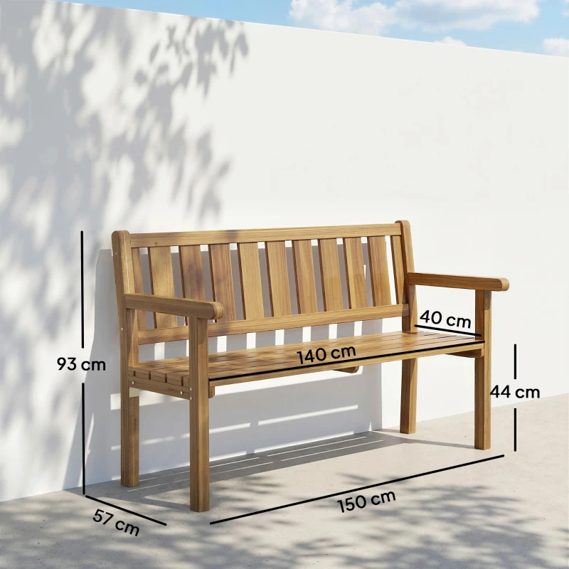 Outsunny Banco de Jardín para 2 Personas, Banco Exterior de Listones en Madera de Abeto, Estilo Rústico, Banco para Terraza, Patio y Jardín, 150x57x93 cm, Color Teca