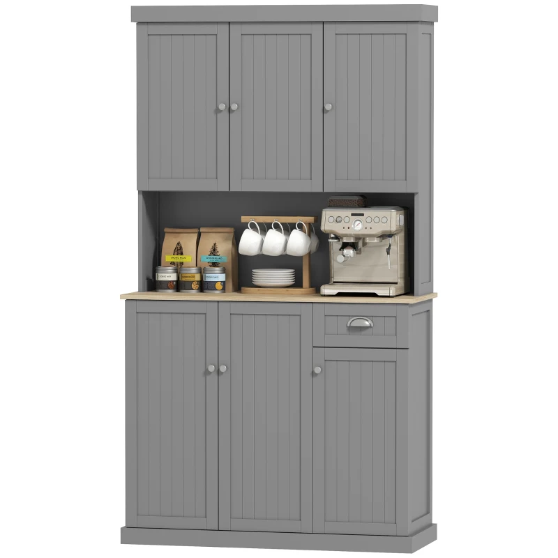 HOMCOM Mueble de cocina en madera con armarios y cajón, aparador estilo country con estantes regulables, 101x39x180cm, Blanco