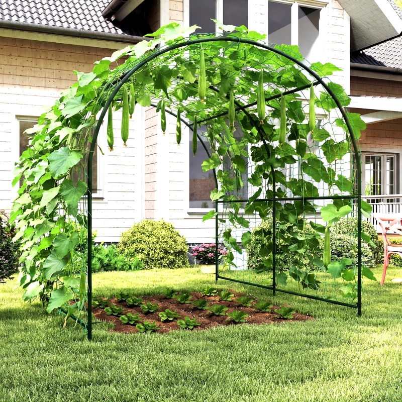 Outsunny Treillis métallique à planter, inoxydable, support incurvé pour concombres, 210 x 250 x 216 cm, vert foncé