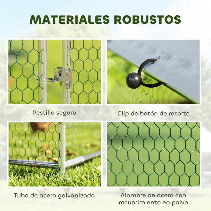 PawHut Gallinero para Exterior 2,8x3,4x1,9 m Cubierta de Tela Oxford Anti-UV Impermeable Pestillos para 10-16 Gallinas Plata