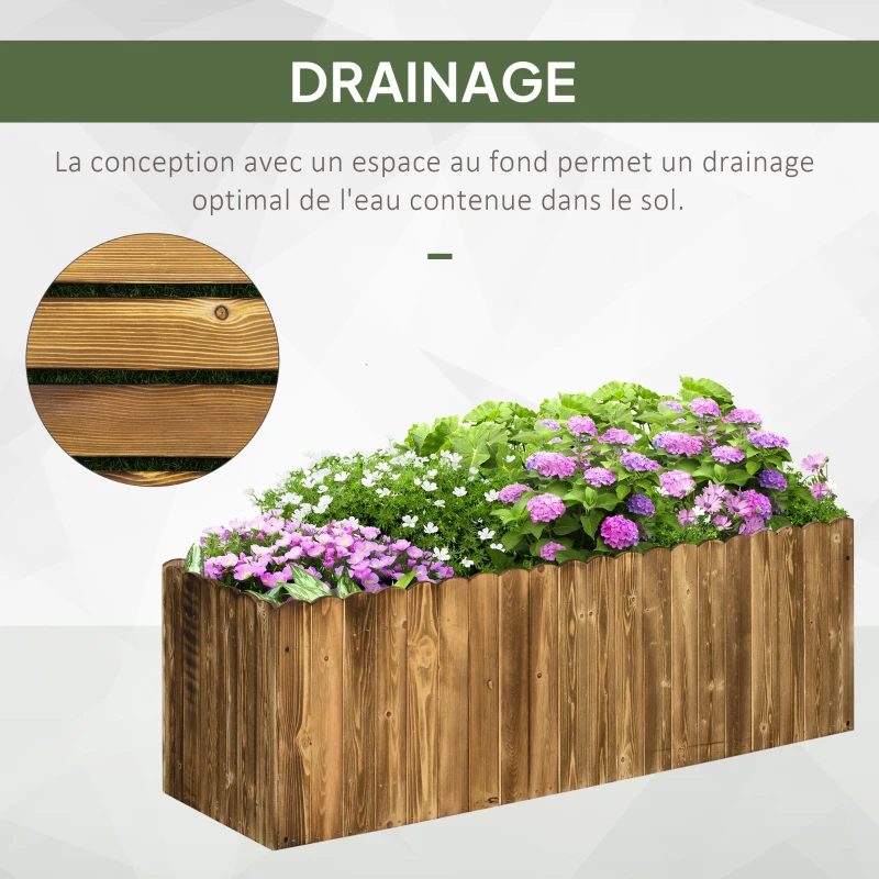 Outsunny Jardinière surélevée en bois, carré potager de jardin pour herbes aromatiques et légumes, 120 x 40 x 40 cm, bois carboni